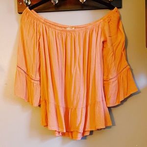 Off the shoulder coral shirt